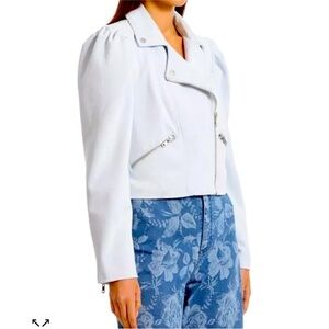 Bagatelle faux suede light blue jacket, size small NWT Butterfly Patch